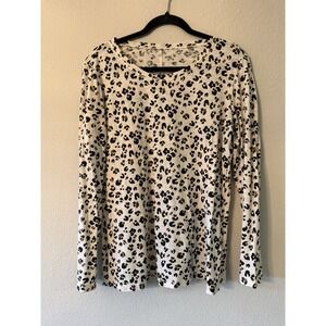 Calson Women's Long Sleeve Striped Shirt Size Large Black And Cream Animal Print